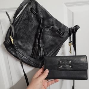 Fossil Black Crossbody AND Wallet Boho Vintage